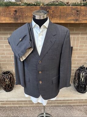Hickey Freeman mens 40S gray plaid 100% wool 3-button vintage suit w/ trousers